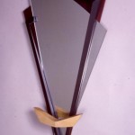 Double Reverse: 2007 Wenge, Maple, Steel, MDF, Acrylic Paint, Glass about 42” tall, 23” wide, 4” deep $700
