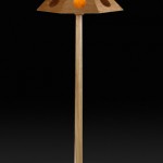 Pencil Post Floor Lamp: 2011 Ash, Cherry Plywood, Mica About 62” Tall, 22” wide Also available in a somewhat slimmer, shorter version $800