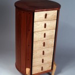 Cylinder Cabinet: 2005 Jatoba, Curly Maple, Wenge 27 1/4” tall, 15 1/2” dia. $2400