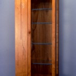 Display Cabinet: 1988 Cherry, Birdseye Maple, Purpleheart, Ebony, Glass 28” tall, 12” wide, 7” deep